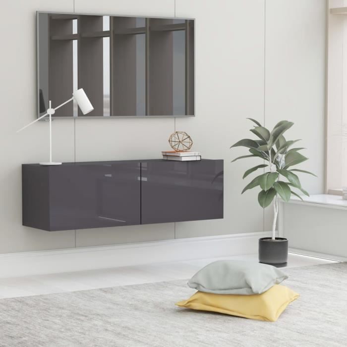 YAJIASHENG Meuble TV Gris brillant 100x30x30 cm Aggloméré☻☻1