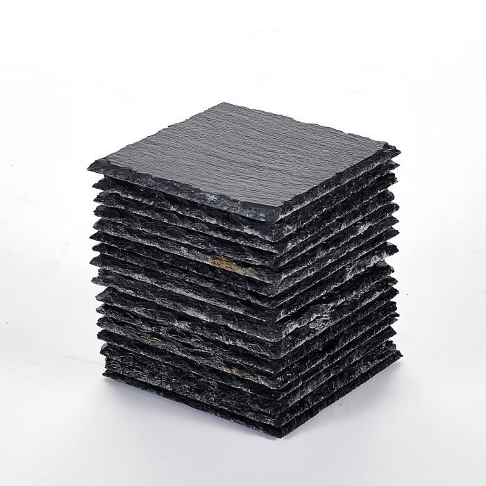 Malacasa 16pcs Dessous de Verre Ardoise Assiette Sous Verre Plateau à Fromage Carré 10.8*10cm Série NATURE.SLATE