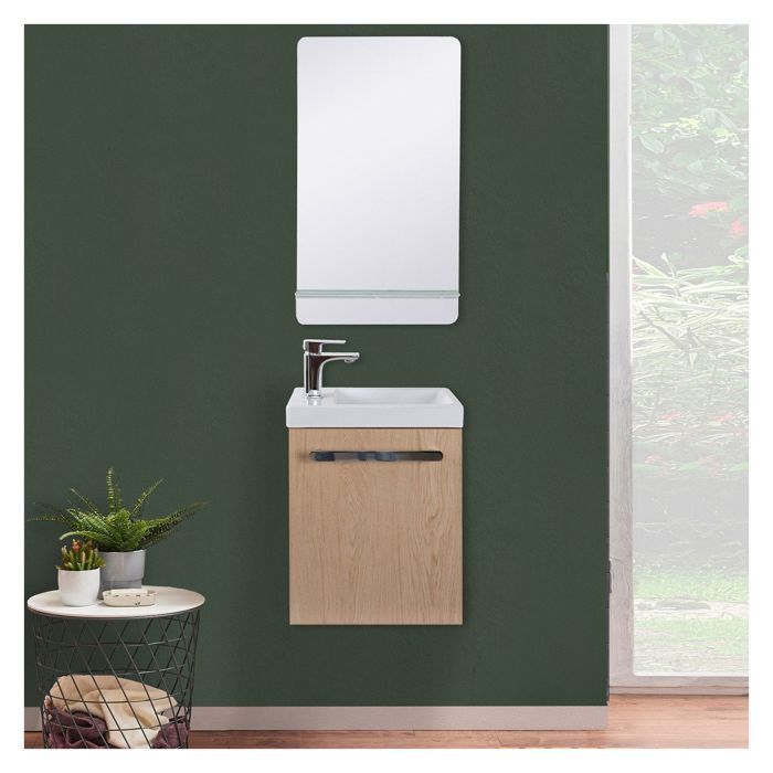 Meuble lave-mains décor chêne NEVADA avec miroir