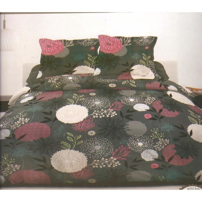 Fleur Grise - Parure de couette - Lit 2 Places - 3 pièces (220x240)