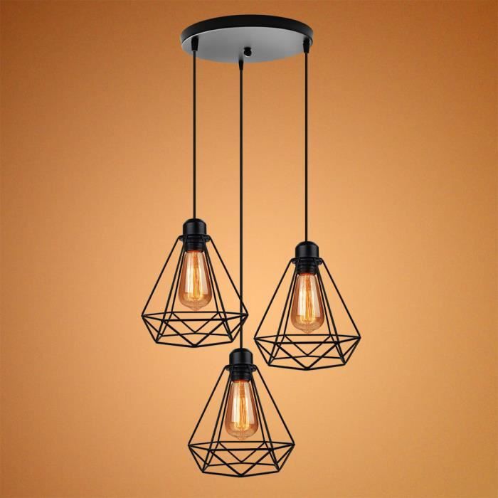 Yote Lampe suspension Retro E27 Lustre Industrielle en Cage Métal