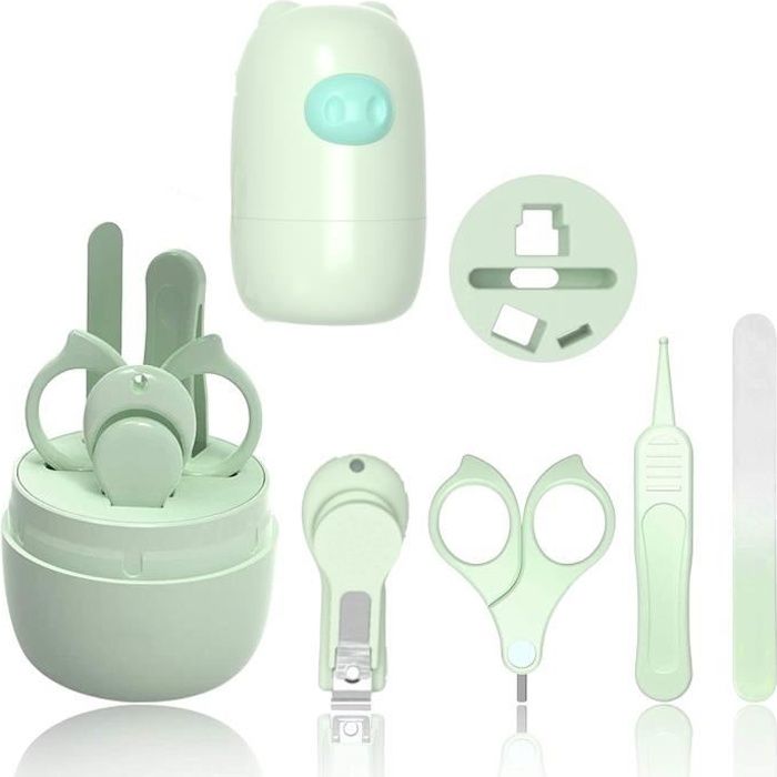 Trousse de soin pour bébé,Kit Soins des Ongles Bébés et Jeunes Enfants,avec Étui,Coupe-Ongles,Ciseaux,Lime,Pince à Épiler,pour bébé