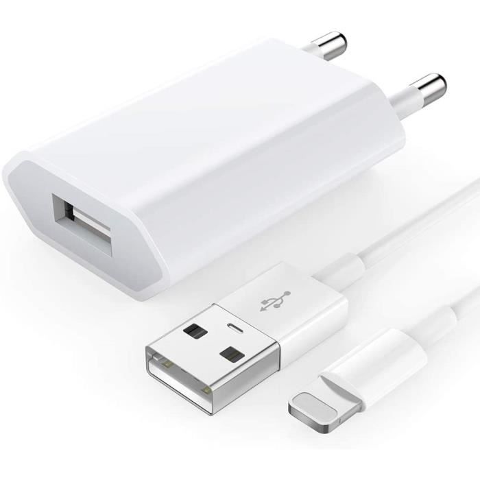 Madream Chargeur pour iPhone, Chargeur USB with Câble Chargeur Adaptateur USB Universel Mural & Chargeur pour iPhone 7 8 Plus 11 12