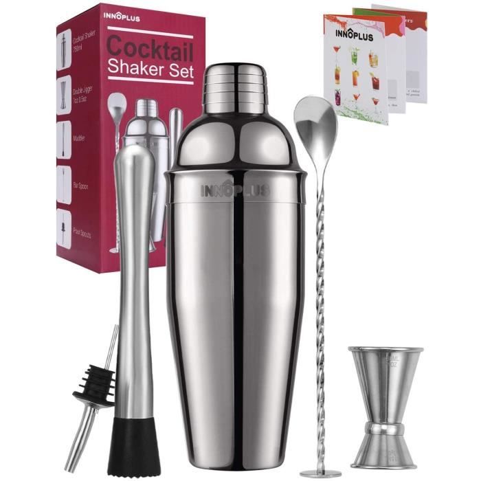 Shaker à cocktail 750 ml avec bec verseur, cuillère de bar, pilon, shaker Boston pour martini et barman5