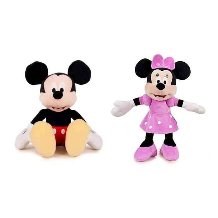 Pack 2 Peluches Disney Mickey Mouse et Minnie Mouse Supersoft 40 cm Debout - 30 cm Assis