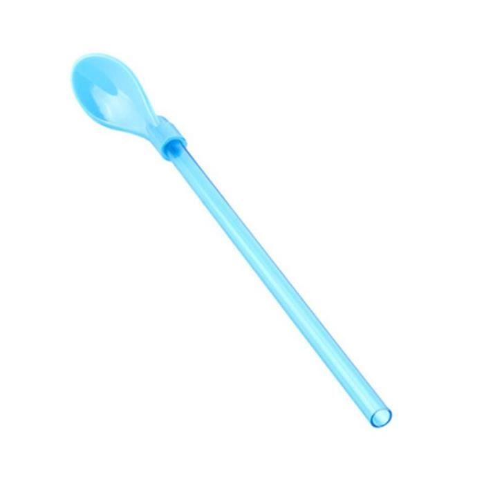 Accessoires bar,Cuillère de paille en plastique créative à boire, double usage, pailles à thé en plastique intégrées - Type Bleu