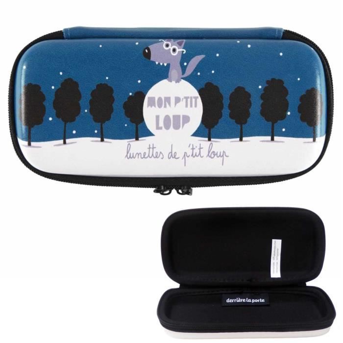 Étui à Lunettes MON PETIT LOUP Bleu Boîte Rangement de Soleil Vue Idée Cadeau Original pour Enfant Garçon Bébé DLP Derrière La Porte