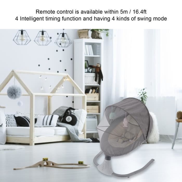 Balancelle bébé - Transat électrique Gris - 4 modes de swing - bluetooth musique -OLL