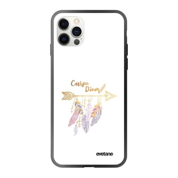 Coque soft touch glossy pour iPhone 12/12 Pro - EVETANE - Modèle : Carpe Diem Or