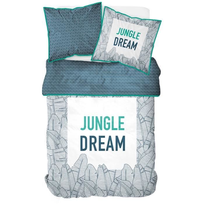TODAY TROPIK SUMMER Parure de lit Jungle Dream 100% coton - 1 Housse de couette 220 x 240 cm + 2 taies d'oreiller 63 x 63 cm - Vert