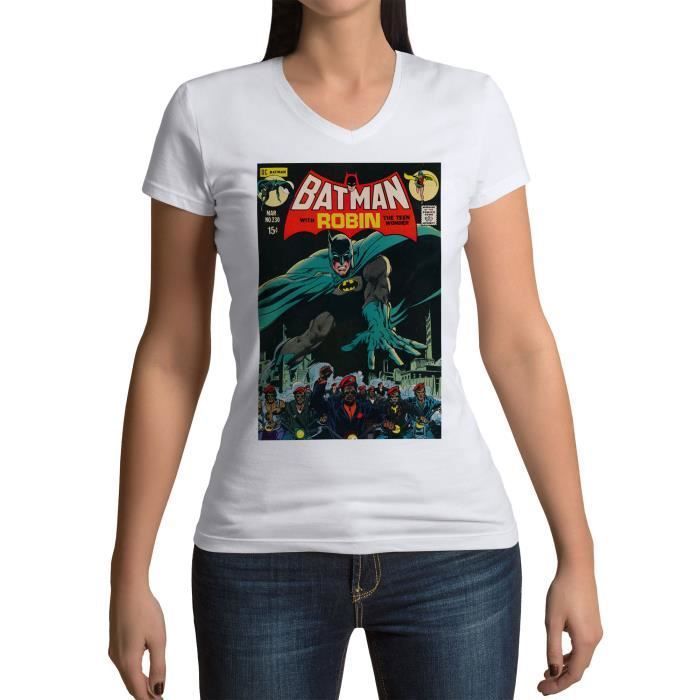 T-shirt Femme Col V Batman With Robin Bande Dessinee Comics Super Hero