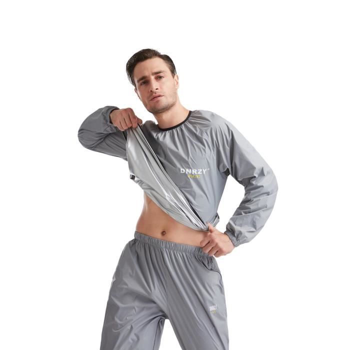 DNRZY F.I.T Hommes 2 pièces Sweat Sauna À Manches Longues Veste De Course Pantalon Gym Workout Survêtements Veste D'athlétisme gris