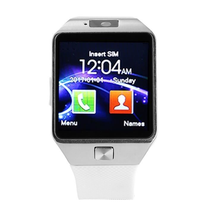 DZ09 Montre-bracelet intelligente Bluetooth SIM TF GSM Multi Language,blanc