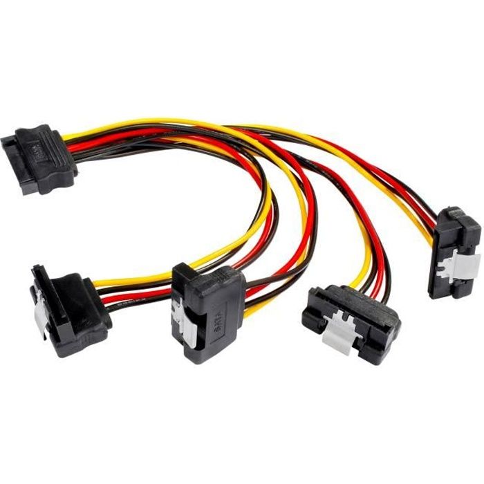 1x 20cm adaptateur secteur SATA (quadruple ) (1x fiche(m) 4x prise (f) coudé), des pour disque dur, SSD, carte mère, boîtier de PC