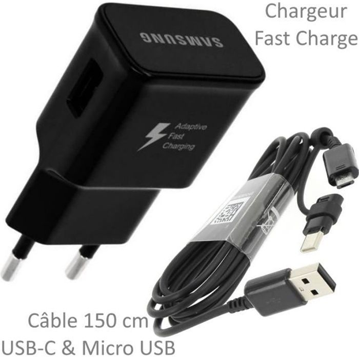 Chargeur Rapide USB Original 2A + Câble Long Universel Pour SAMSUNG Galaxy S10e - S10+ - S10 - S9 + - S8+ - S8 - S7 Edge - S... et +