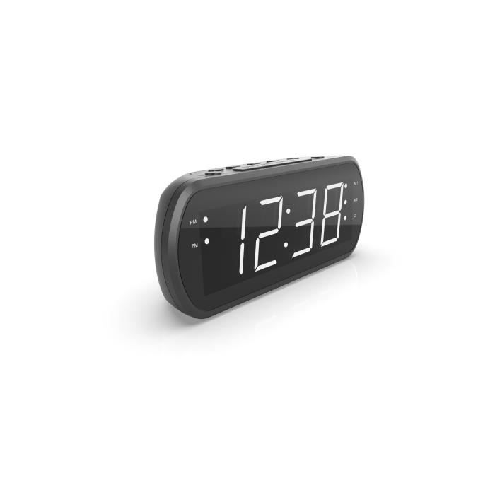 Radio Réveil Grand Affichage LED FM , Dual alarme, Led Rouge 1 port USB Intégré pour la Charge - Noir