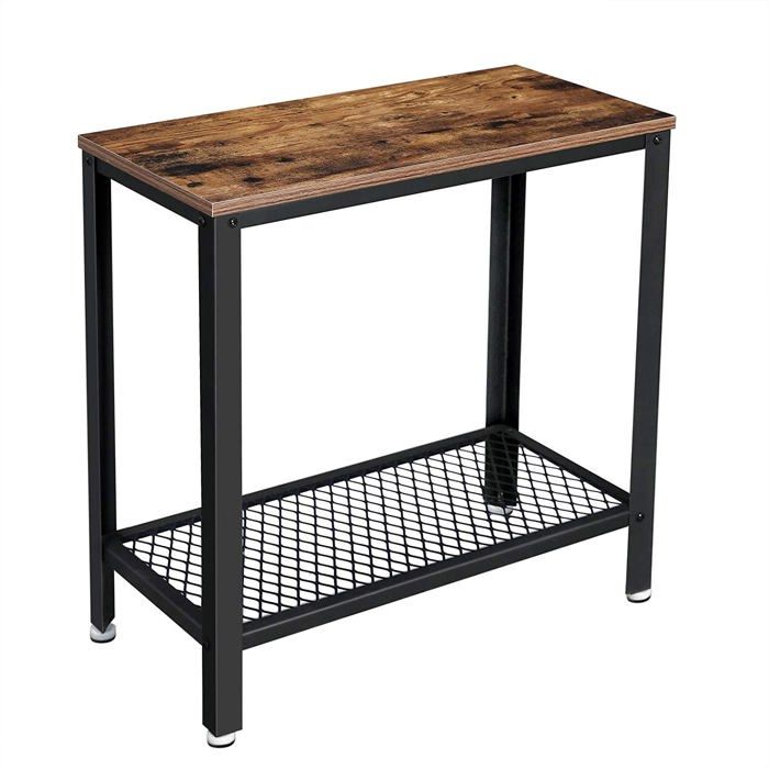 Table dappoint - HELLOSHOP26 - 60 x 30 x 60 cm - Brun rustique/noir - Étagère en treillis - Montage facile