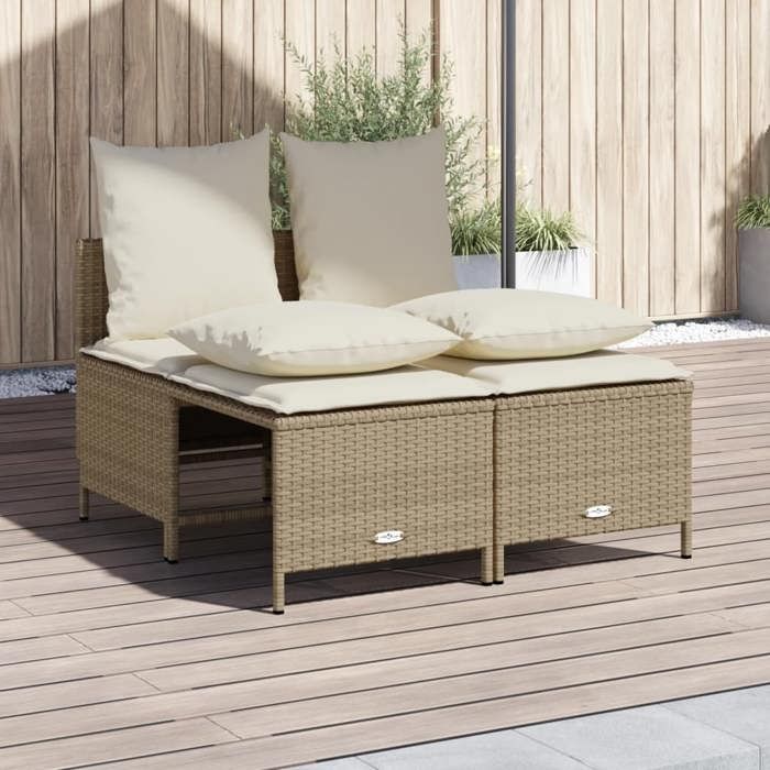vidaXL Salon de jardin avec coussins 4 pcs beige résine tressée ensemble de canapés dextérieur salon de jardin ensemble 368384