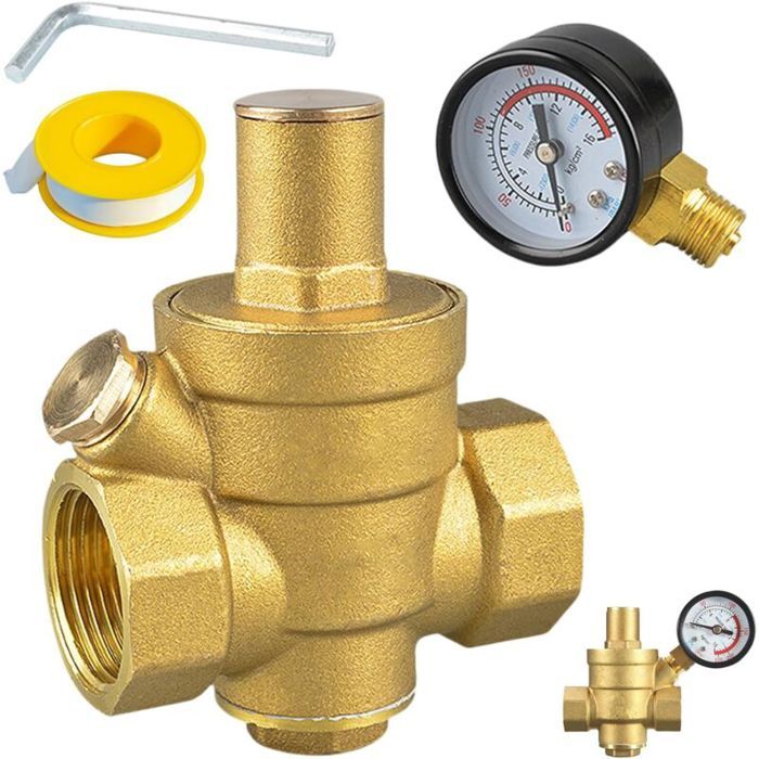 Réducteur De Pression D'eau Réglable En Laiton 3/4'' DN20 PN1.6 Avec Manomètre - Neuf