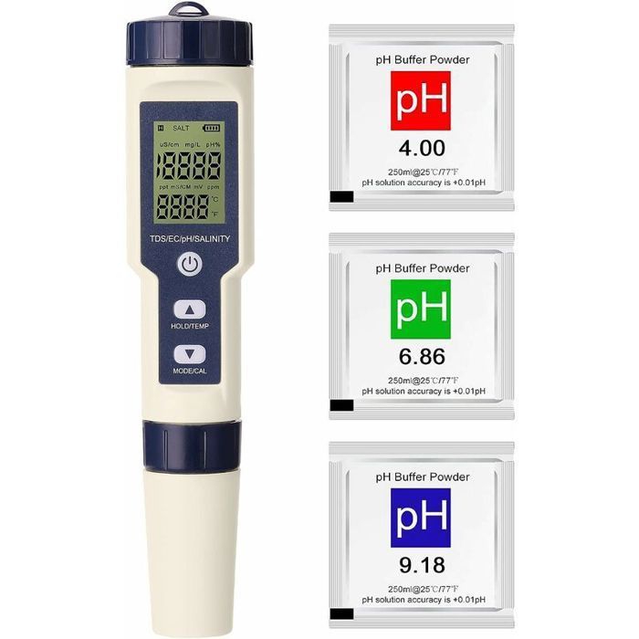 Testeur PH Piscine 5-en-1 Haute Précision – Analyseur D'Eau Numérique PH, TDS, EC, Salinité & Température Pour Piscine, Aquarium, Hydroponie & Eau Potable
