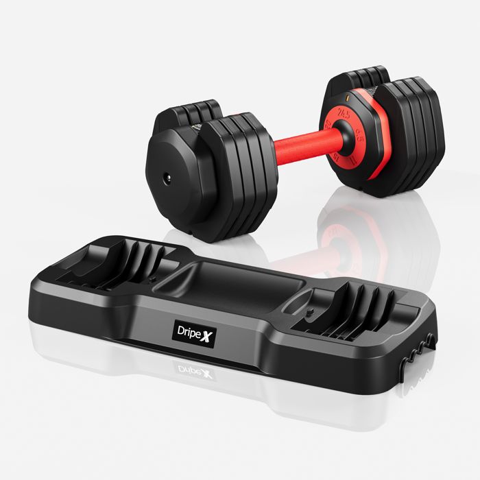 Dripex 1 PCS Haltères musculation réglables automatique à 5 niveaux de 65 à 245 kg avec poignée antidérapante - Noir & Rouge