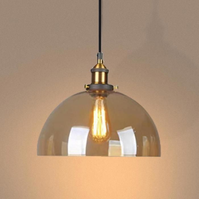 WOTTES Verre Rétro Suspension Luminaire Industrielle Vintage Lustre Eclairage de Plafond Lampe Design Verre Brun Ø20CM 1PCS