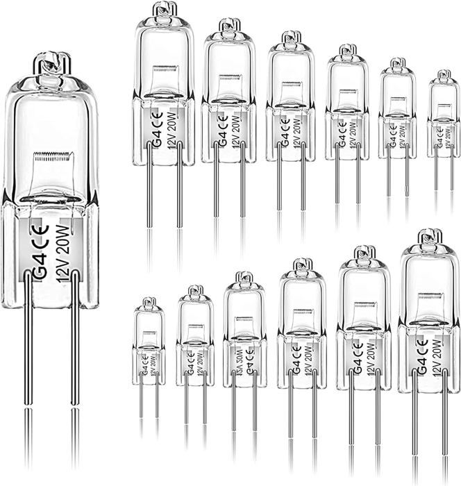 Lot de 12 ampoules halogènes G4 20W 12V 2800 K 2 broches pour hotte cuisine salon chambre