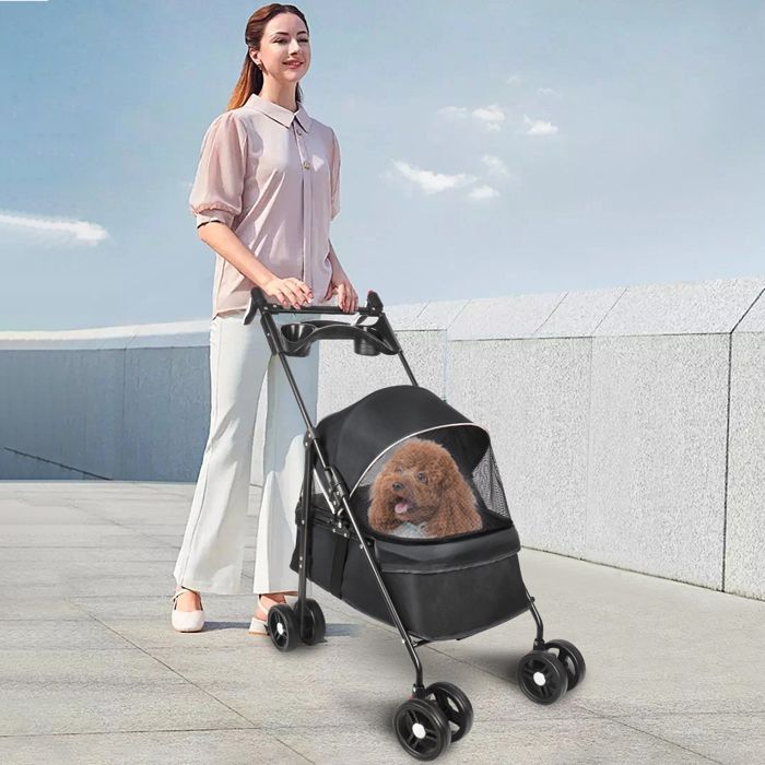 Meilleurs prix pour JEOBEST Poussette pour chien pliable Les petits et chiens âgés Jusquà 15 kg Roues avec freins 2 fenêtres 50*70*95cm