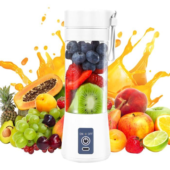Mixeur Portable Rechargeable USB-C Pour Smoothies | 380 Ml, 6 Lames Inox | Blender Mini Voyage, Cuisine Rapide