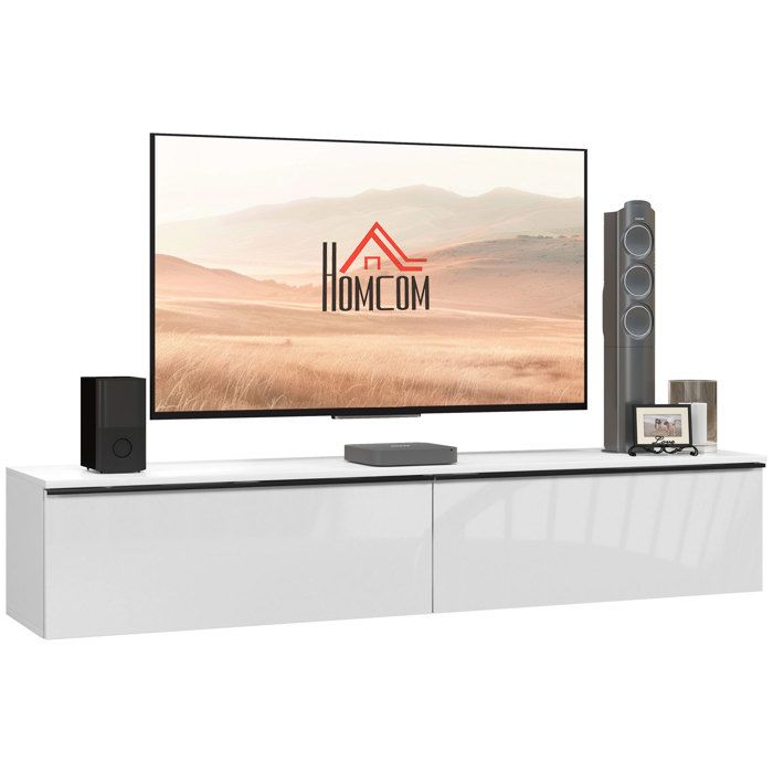 Meuble TV suspendu - HOMCOM - placard - pour téléviseurs jusquà 70 pouces - effet brillant - blanc