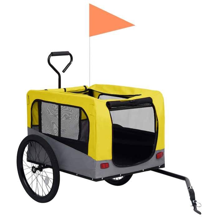 Remorque de bicyclette VENTE-FLASH - Remorque de vélo - pour chiens et poussette 2-en-1 jaune et gris @14245691