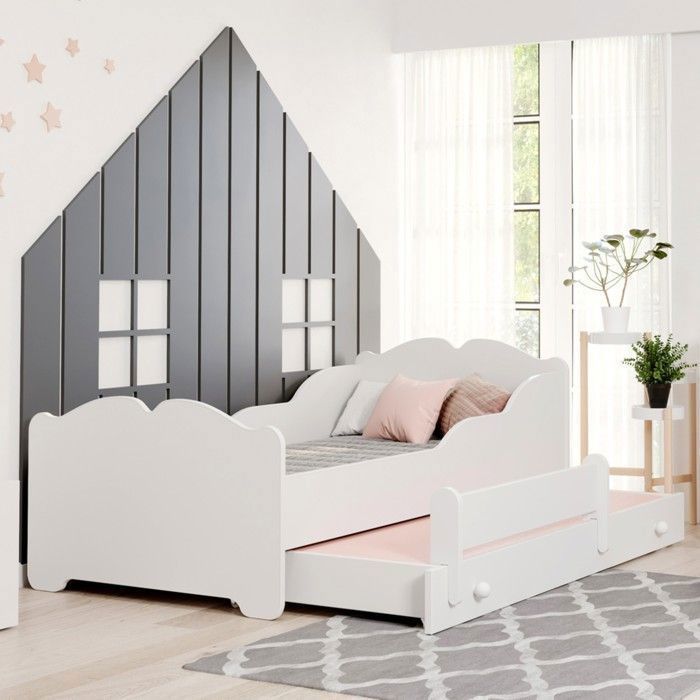 Lit Gigogne Double pour Enfants ANNA II 160x80 avec 2 matelas 2 sommiers 1 barrière de sécurité