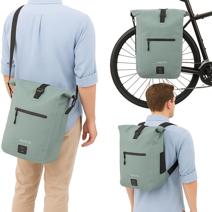 Sacoche vélo 3-en-1 GADISTA 25L sauge étanche, multi-usage PC
