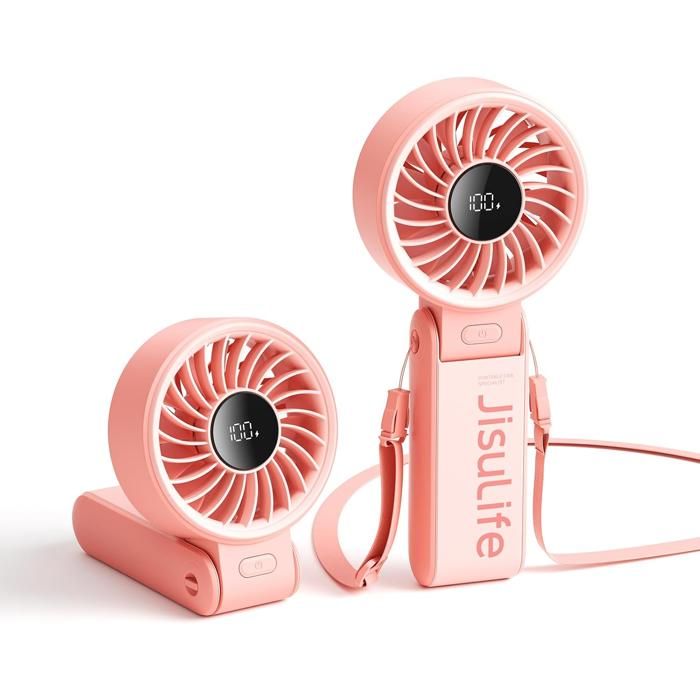 Ventilateur portable à affichage LED 5000 mAh rechargeable 5 vitesses pliable 3 en 1 (rose) - Chronus