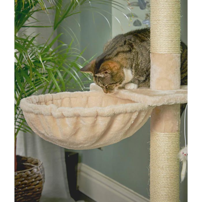 Meilleurs prix pour Hamac pour Chat - Beige avec Perchoir Recouvert de PelucheSiège Style Hamac pour Arbre à ChatCadre en Métal Extra Épais de 40 cm