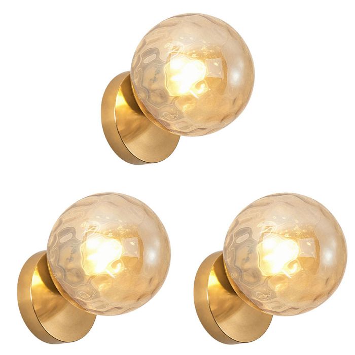 iDEGU Lot de 3 Lampe Murale Industriel ModerneApplique Murale Abat-jour en Veines deau Ambre E27 Eclairage de Murale avec Base Or