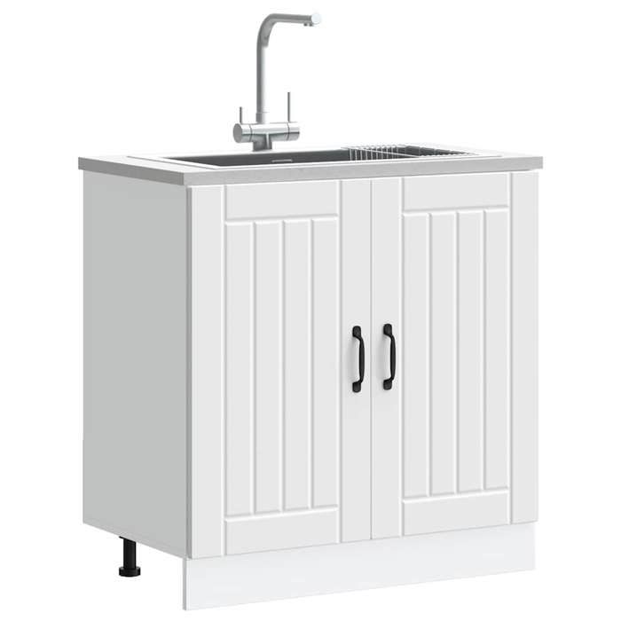 Meuble sous évier en bois dingénierie - vidaXL - Blanc - 80x46x81.5 cm - Capacité de charge 70 kg - Pieds réglables