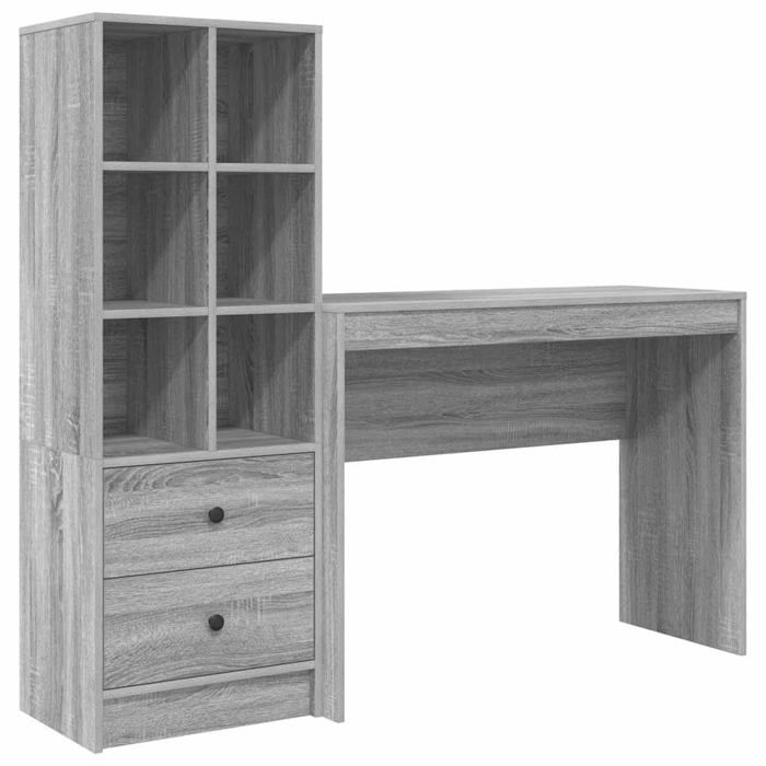 Bureau en bois dingénierie - vidaXL - Gris Sonoma - 145.5 x 50 x 127 cm - 2 tiroirs - Assemblage requis