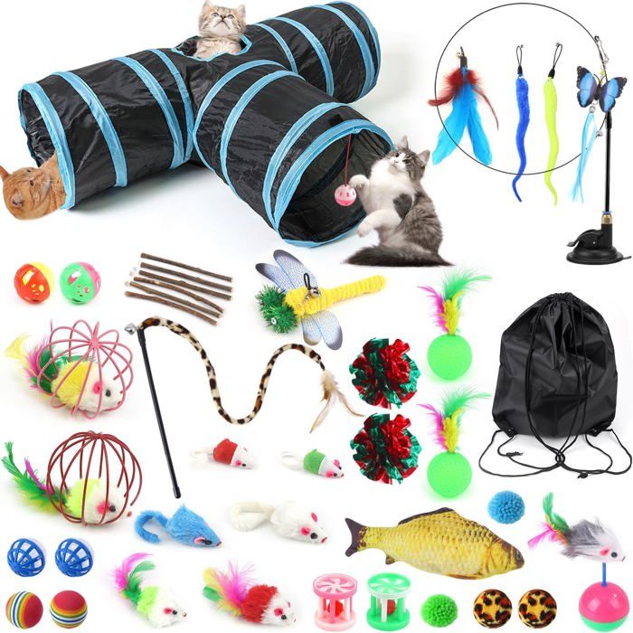 39 Pcs Jouet Tunnel pour Chat Interieur Jouets pour Chats Jeu tunelle pour Chat Interactif 3 Voies Kit Jouer pour Chaton Intérieur