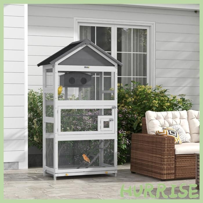 Cocosity Cage À Oiseaux En Bois Cage Perroquet Aire De Jeux Toit Asphalte Imperméable 92 X 52 X 171 Cm Gris