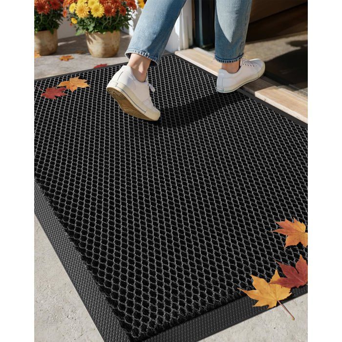 Tapis Extérieur Résistant à la Pluie en Soie Élastique - Paillasson Extérieur Antidérapant pour Entrée et Patio - 61x91 cmNoir Gris