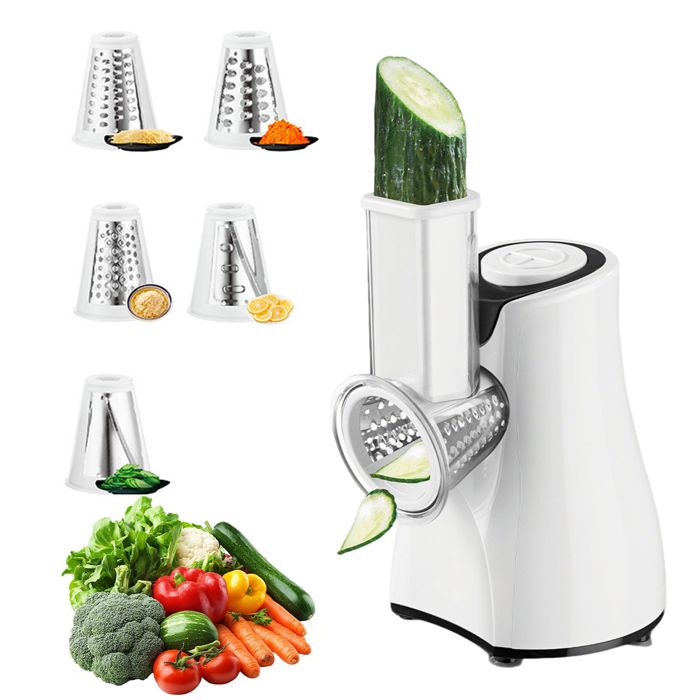 Râpe à légumes électrique 5 en 1- 800 W convient pour le fromage les carottes les pommes de terre les concombres