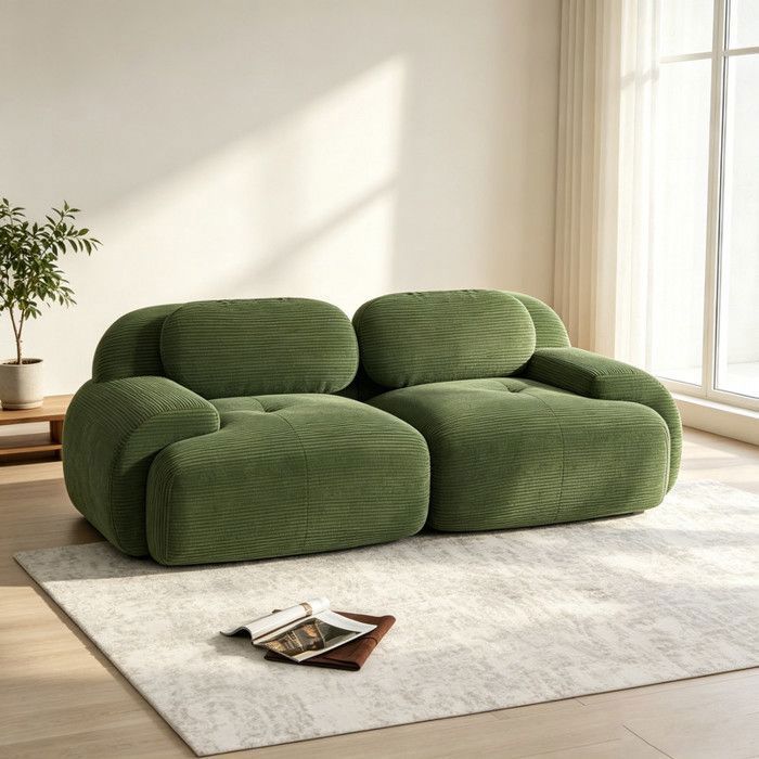 Luscriate - Canapé modulable en velours côtelé - Canapé pour salon - Moelleux - 208x103x75 cm - Vert