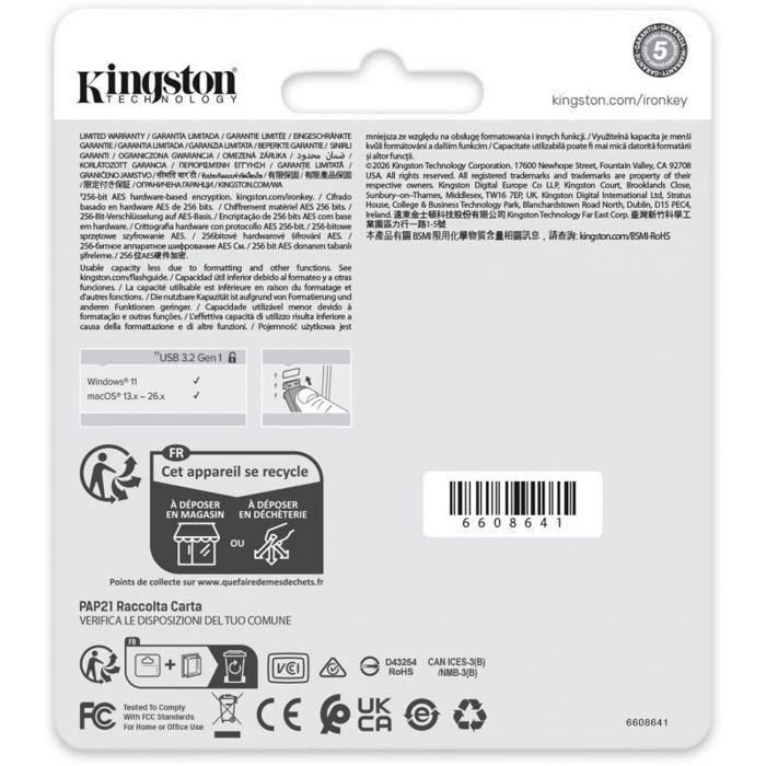Kingston Ironkey Locker+ 50 G2 Clé USB cryptée | FIPS 197 | Protection AES XTS | Sécurité mots de passe | USB 3.2 Gen 1 | IKLP50G2 - vue 4