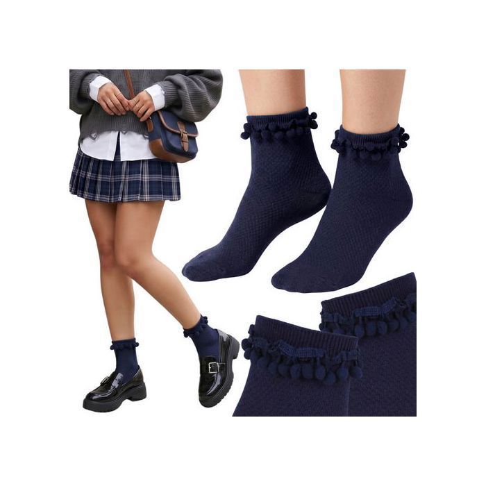 Chaussettes pour femmes à pompons chaussettes hautes bleu marine pointures 37-42 EU