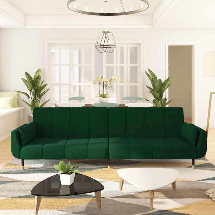 SALE 2026Canapé-lit à 2 places avec deux oreillers - moderne-design - velours - vert foncé - 220x100x52 cm 828gsn74u7338