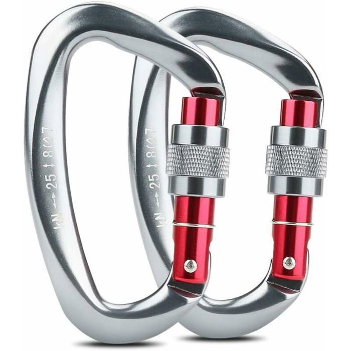 Mousquetons en aluminium 7075 à verrouillage automatique-Capacité 25 KN-Dimensions 10 x 6 cm-Lot de 2 pour escalade et randonnée