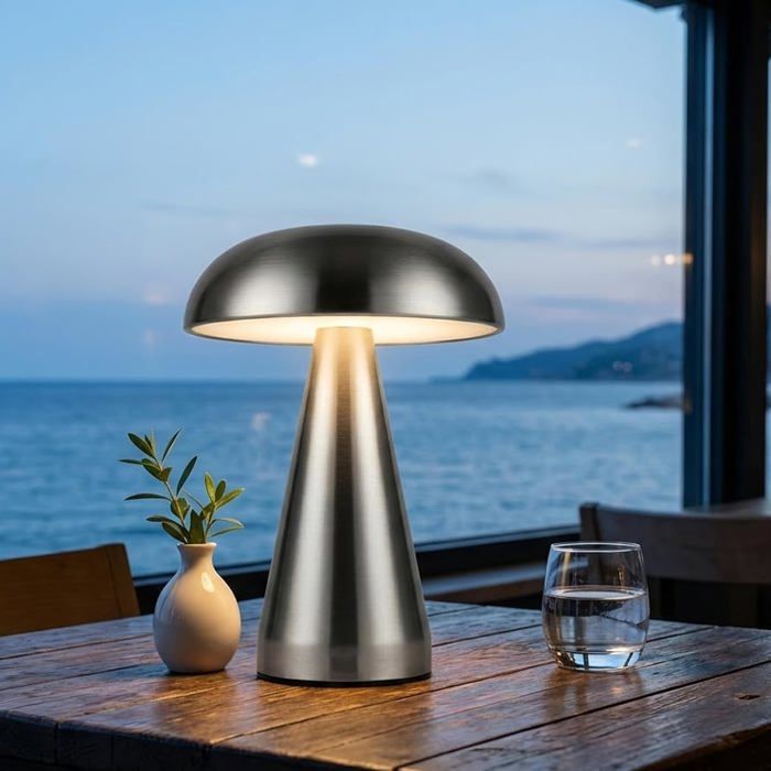Lampe de table à champignons LED portableLumière de nuit de bureau sans fil avec 3 couleurs et contrôle de luminositéPetites lampe
