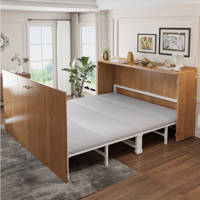 HOMVRA Lit escamotable 140x200 cm 2 places avec matelas inclus structure en métal et décor bois