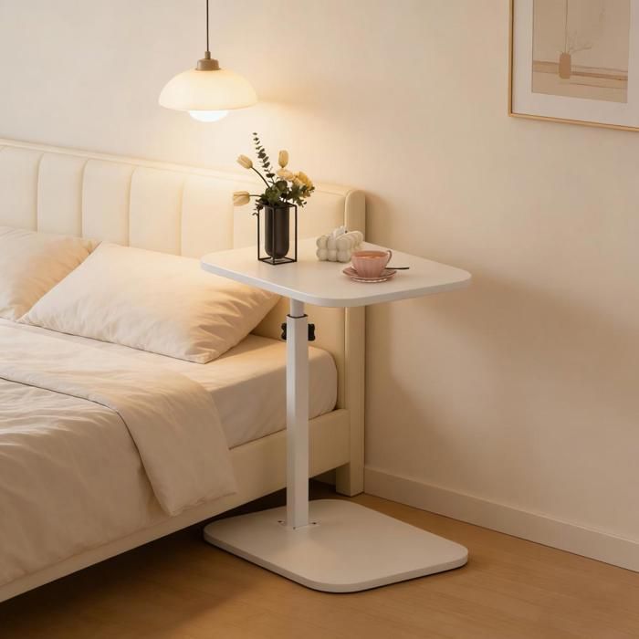Table dappoint en Forme de C-Lit Coin Lecture Table dappoint de canapé-Rotative à 360°-Table Basse pour Espaces étroits(Blanc)